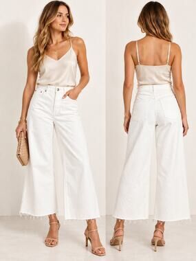 FRAME Le Palazzo Crop Wide Leg Jeans Blanc White Size 23